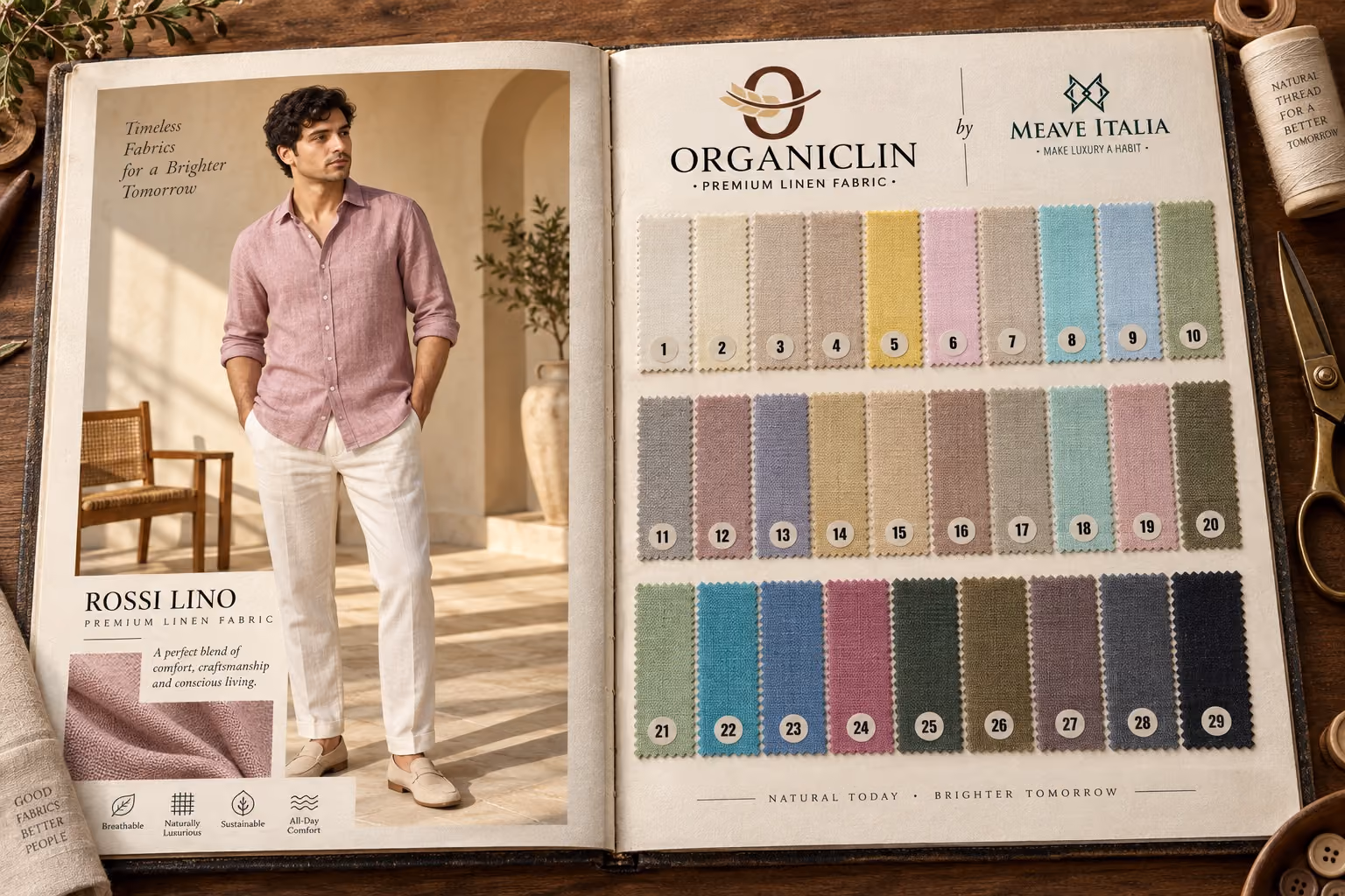 29 colour premium linen shirting fabric collection by Organiclin by Meave Italia