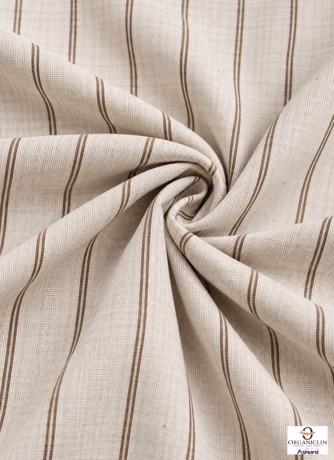Natural linen stripe shirting fabric with brown stripes by Organiclin by Meave Italia
