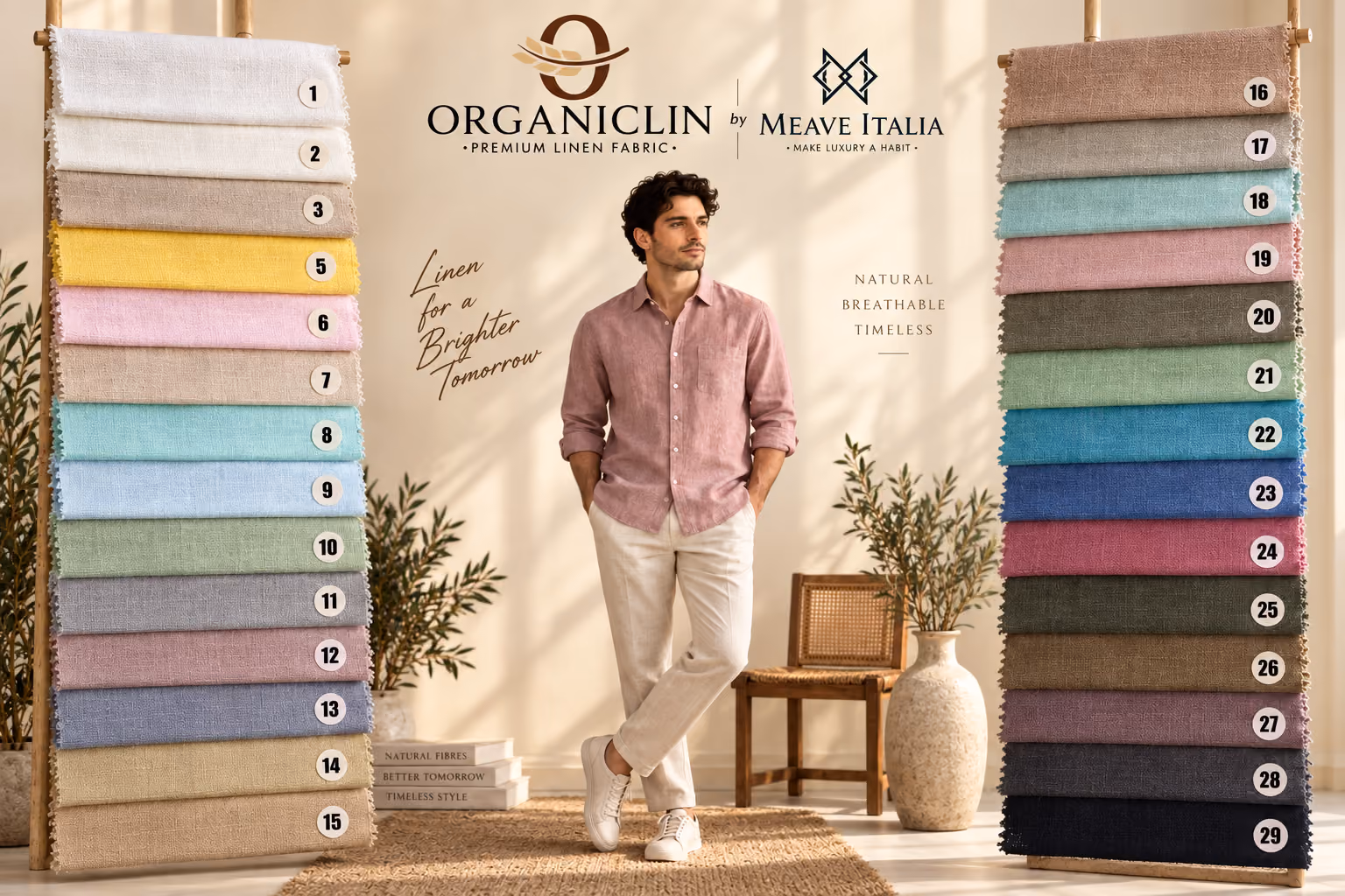29 colour premium linen shirting fabric collection by Organiclin by Meave Italia