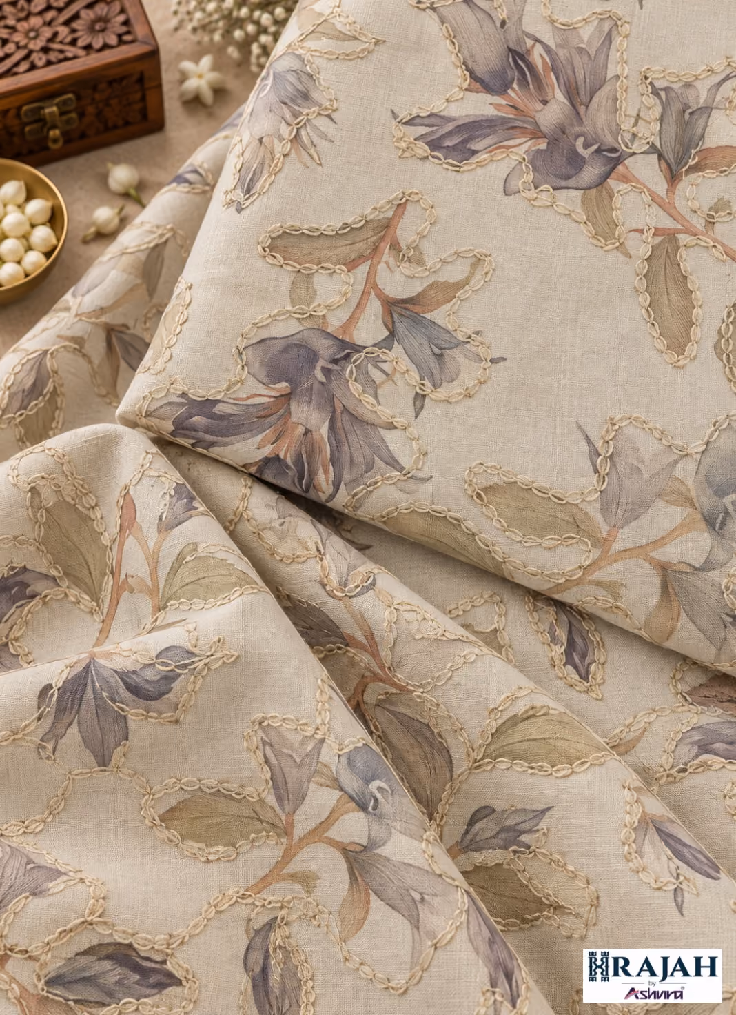 Floral digital print with embroidery kurta fabric by Rajah by Ashvira