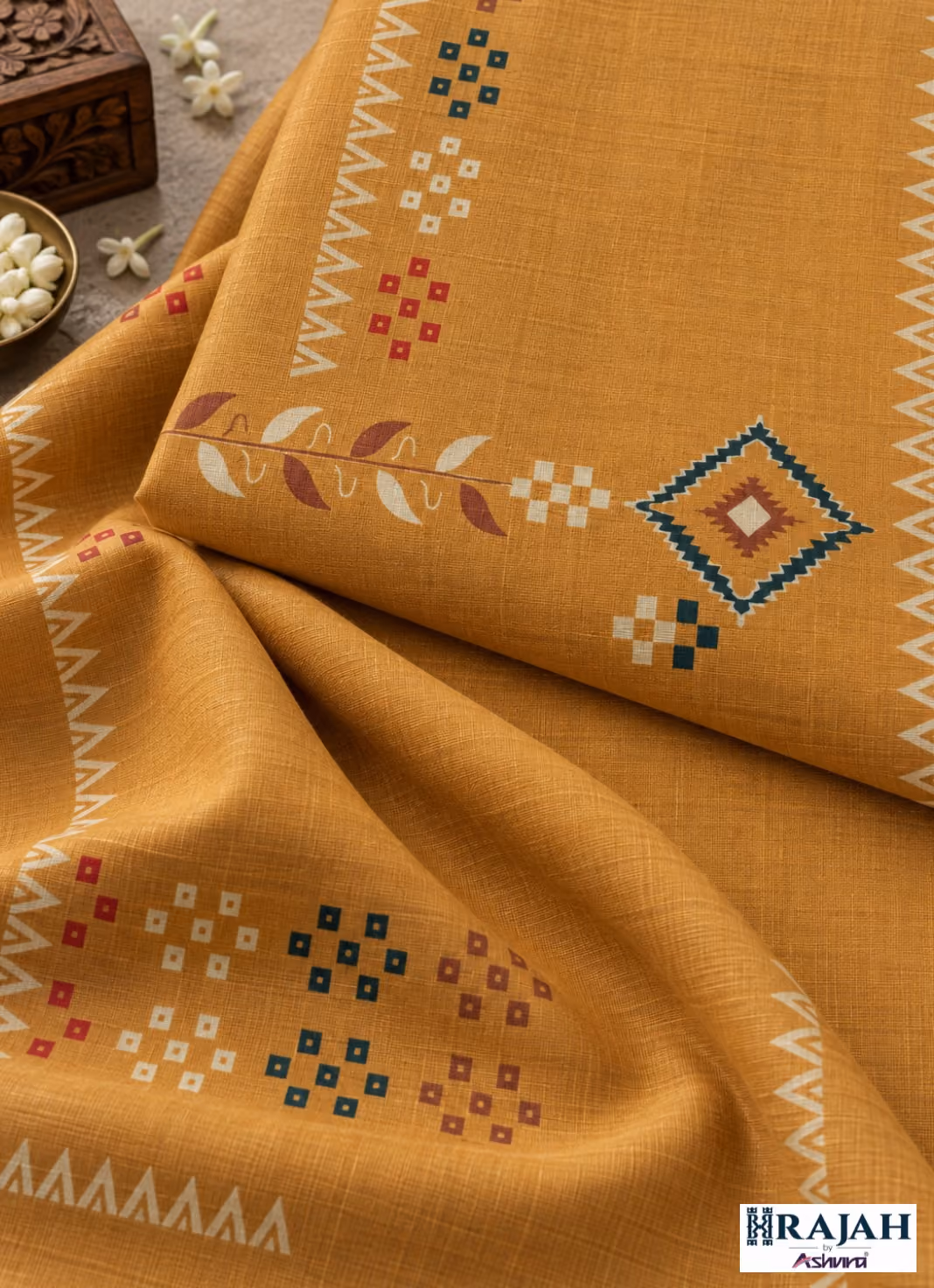 Mustard ethnic geometric printed kurta fabric by Rajah by Ashvira