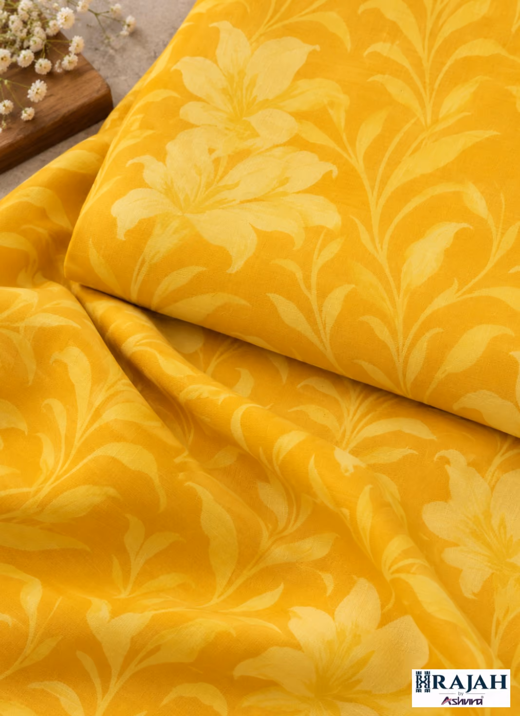 Yellow floral digital print kurta fabric by Rajah by Ashvira