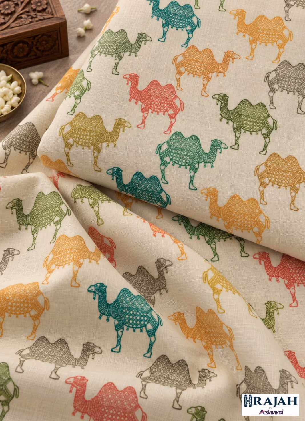 Multicolour camel print kurta fabric by Rajah by Ashvira