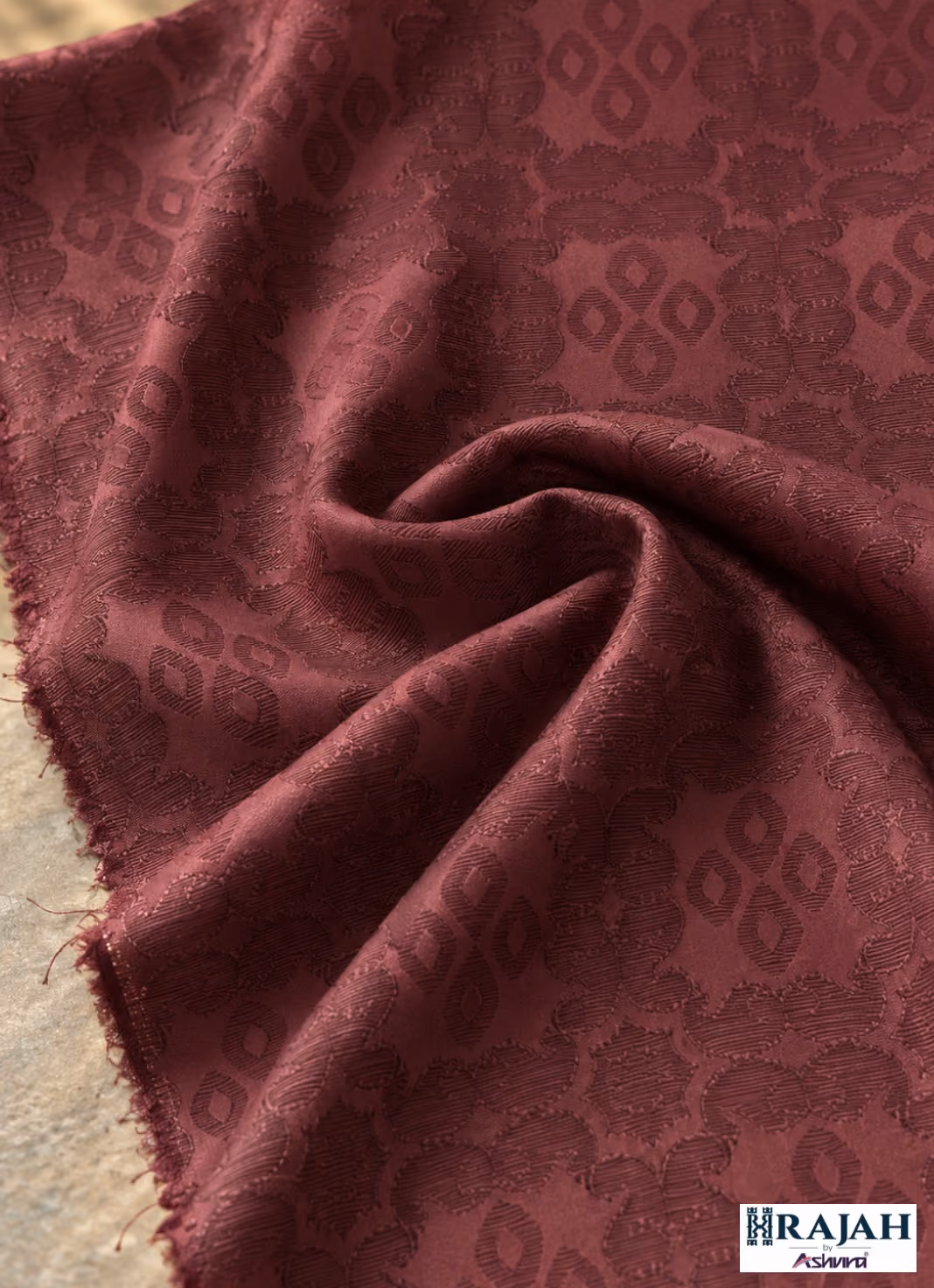Wine jacquard kurta fabric with tone-on-tone woven pattern by Rajah by Ashvira
