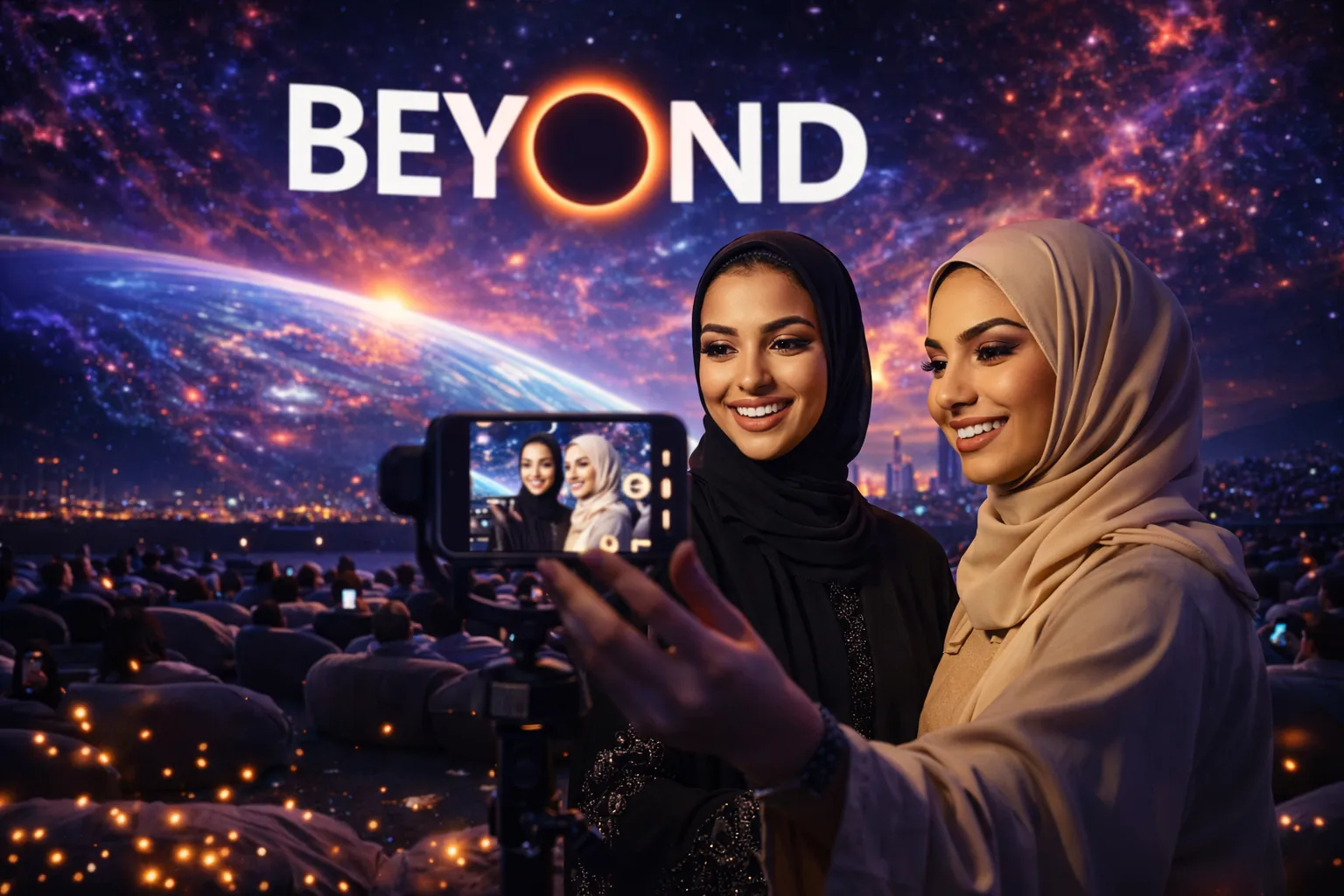 Audience watching an immersive 360° dome show at Beyond Dome Dubai