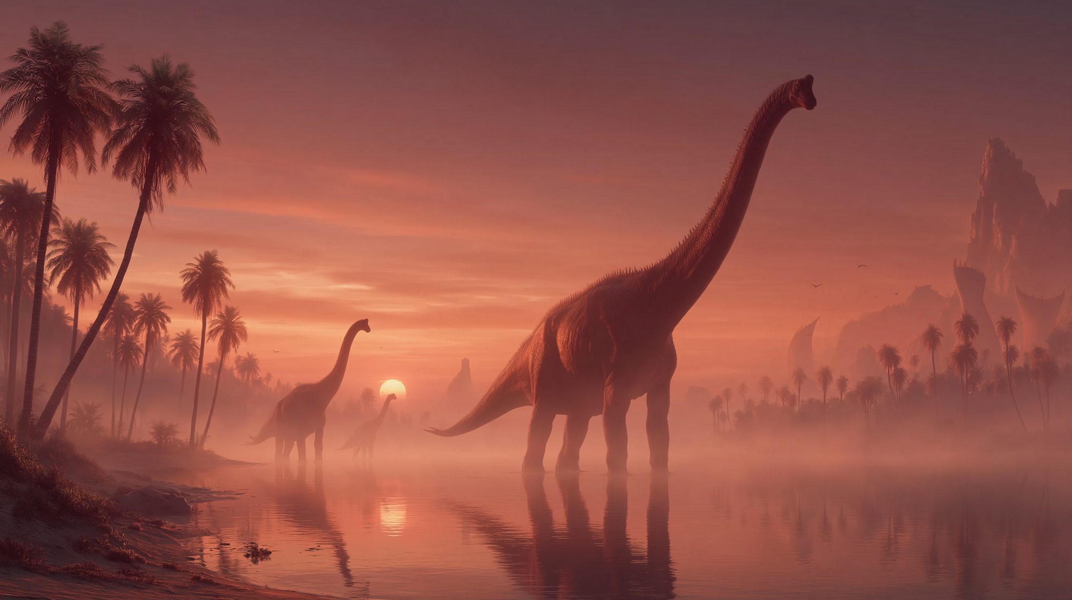 Prehistoric sunrise over the herd