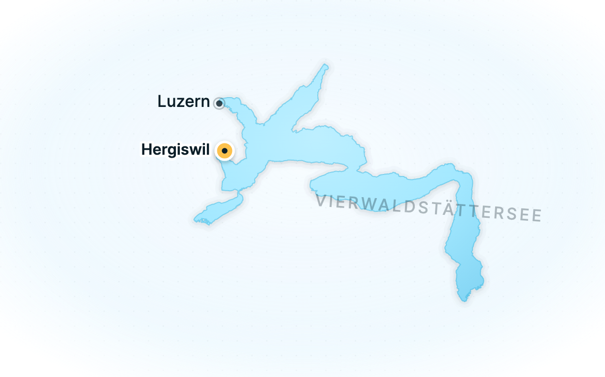 Karte des Vierwaldstättersees mit dem Shipster Standort Hergiswil bei Luzern.