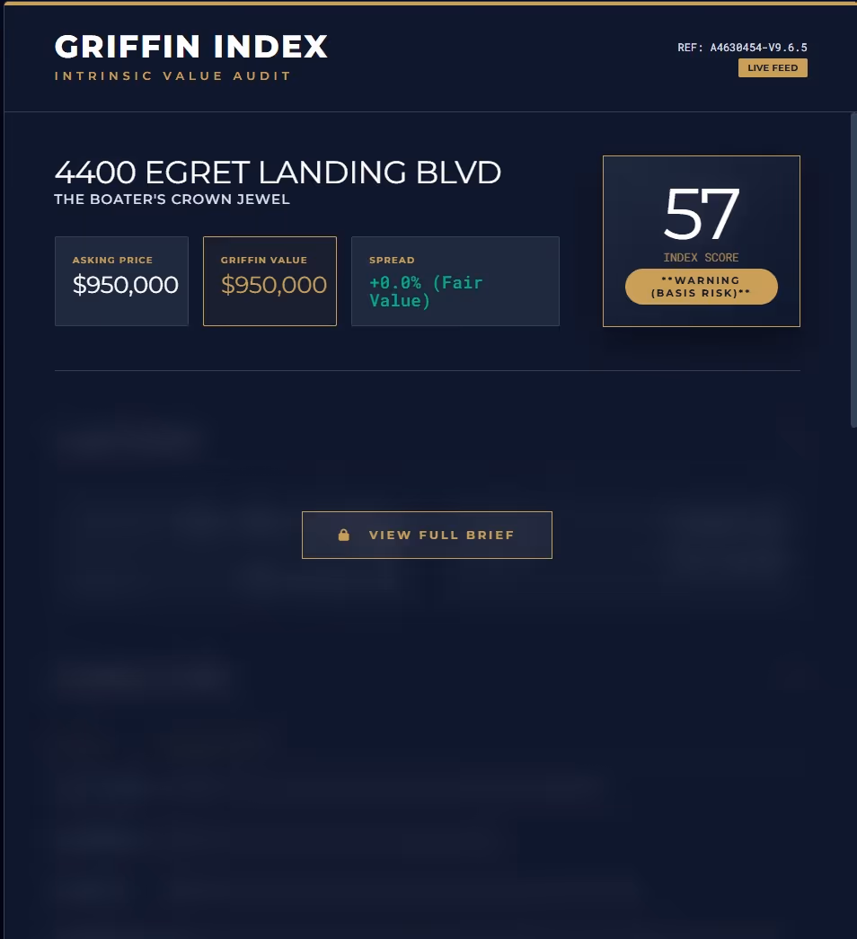 The Griffin Index proprietary real estate valuation engine analyzing a luxury home in Lakewood Ranch, Florida.