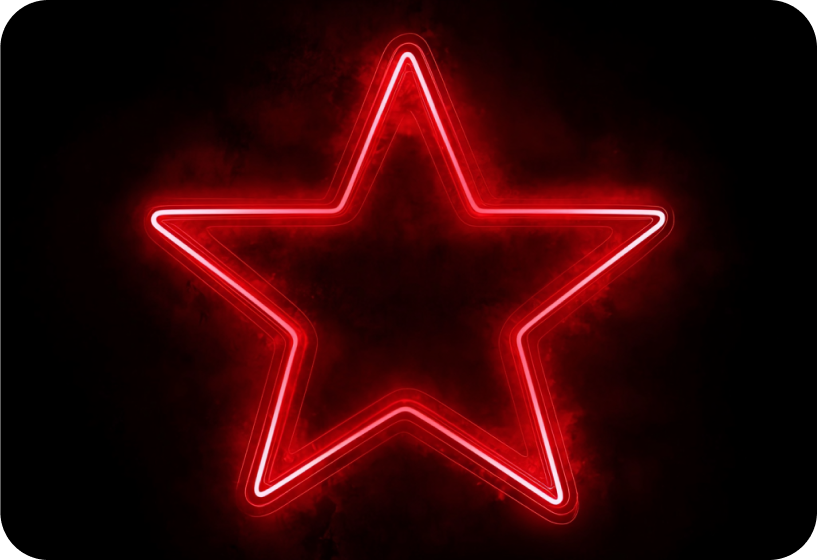 Glowing red neon star outlined against a dark smoky background.