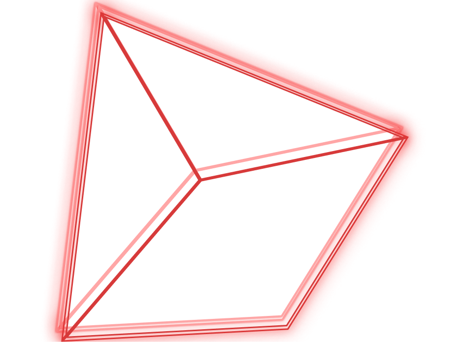 Red neon outline of a pentagon with internal lines forming a star-like shape on a black background.