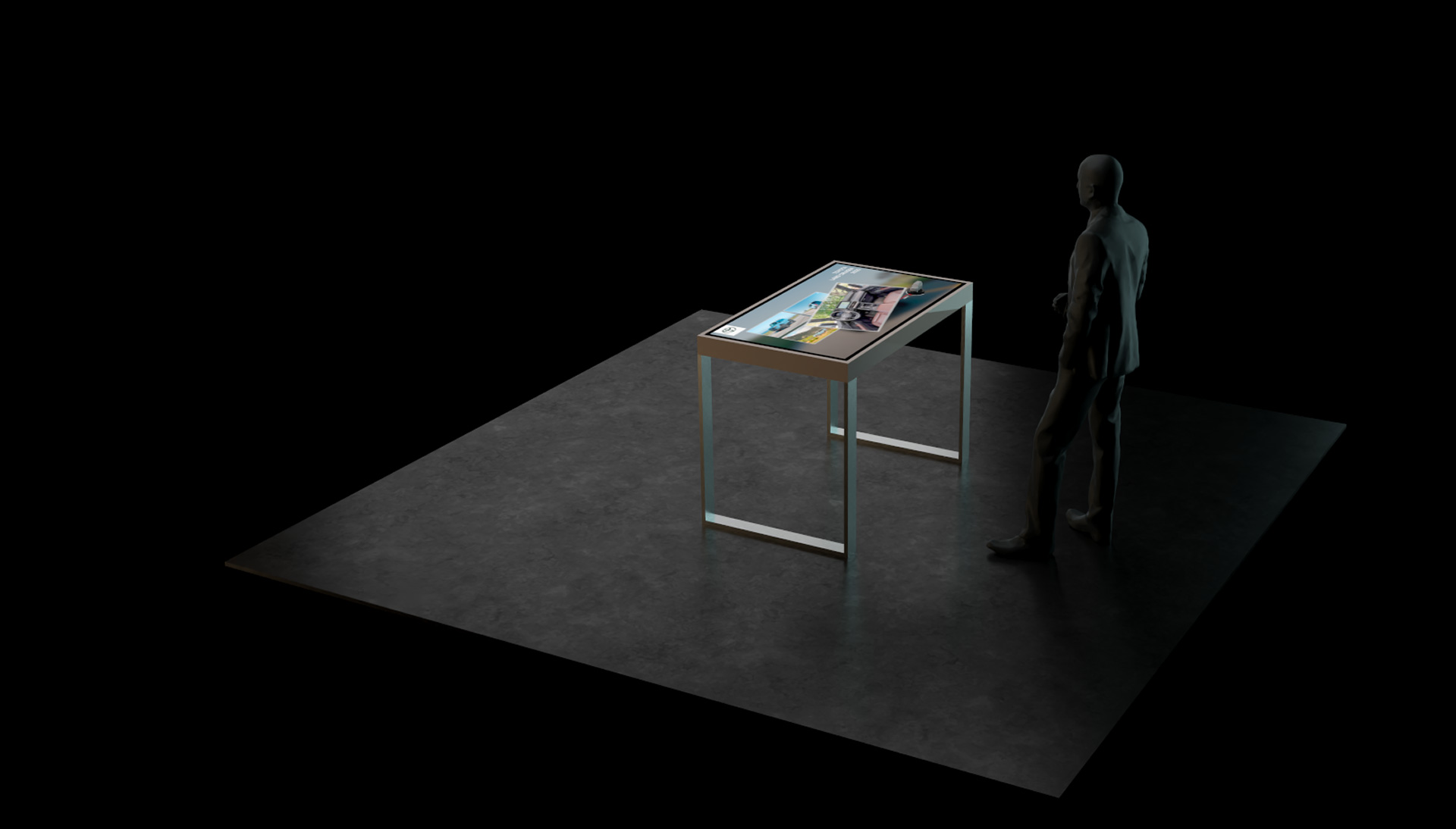 A man standing infront of object recognition table