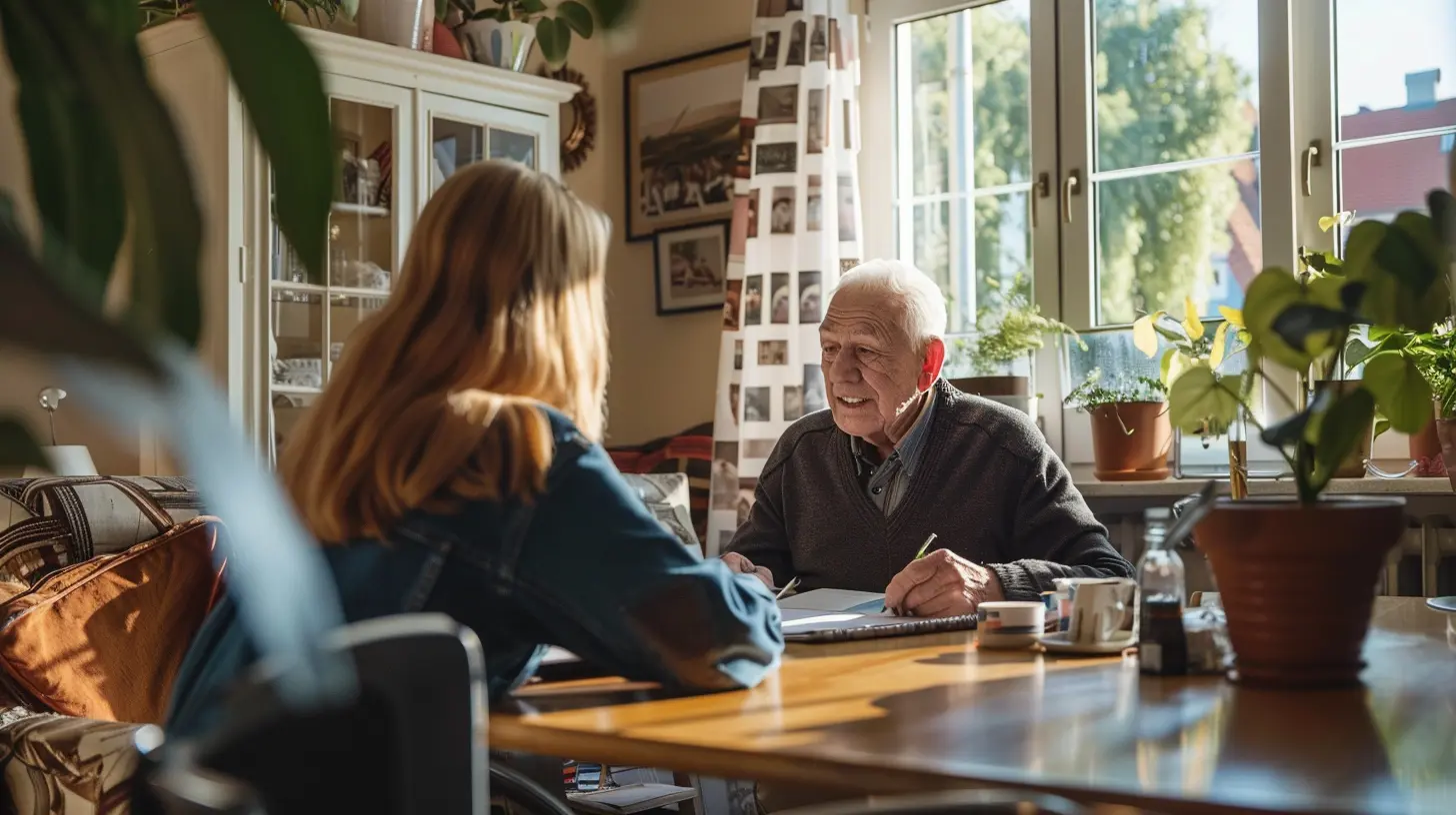 Berufstätige Angehörige organisiert Pflegeunterlagen am Laptop zur Vereinbarkeit von Pflege und Beruf.