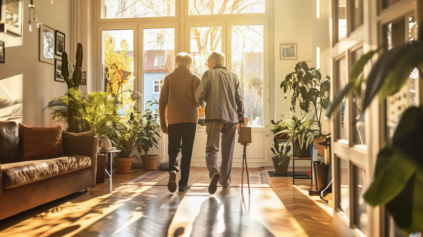 Pflegekraft betreut stark pflegebedürftige Person im Pflegebett im häuslichen Umfeld.