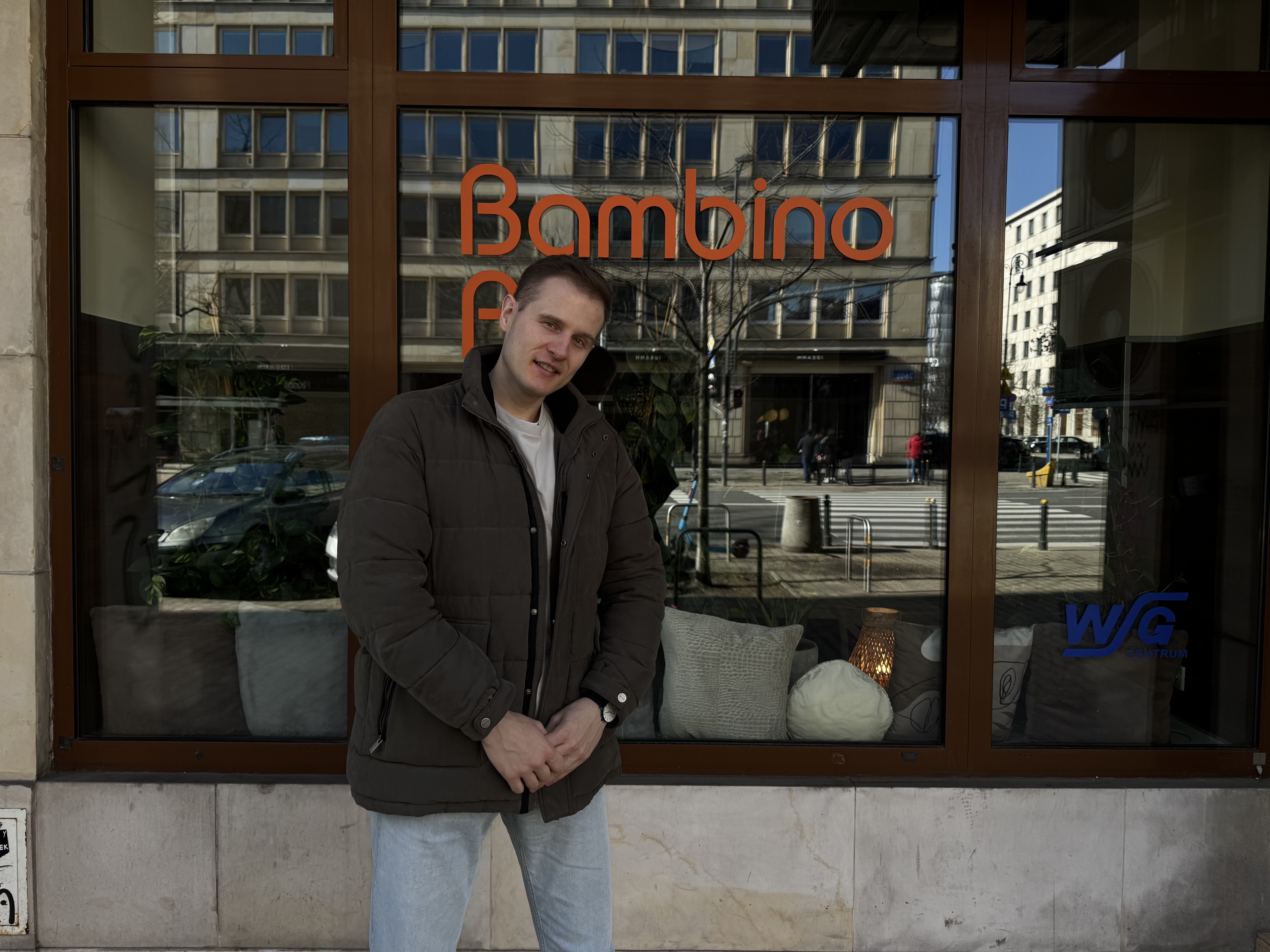 April - in front of Warsaw milk bar