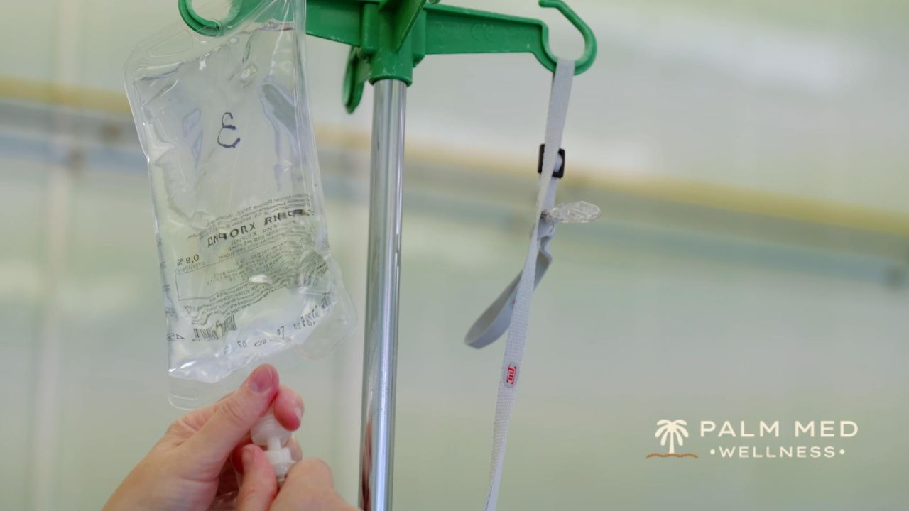 Hospital scene with a person holding a saline solution bag, highlighting the importance of intravenous therapy.