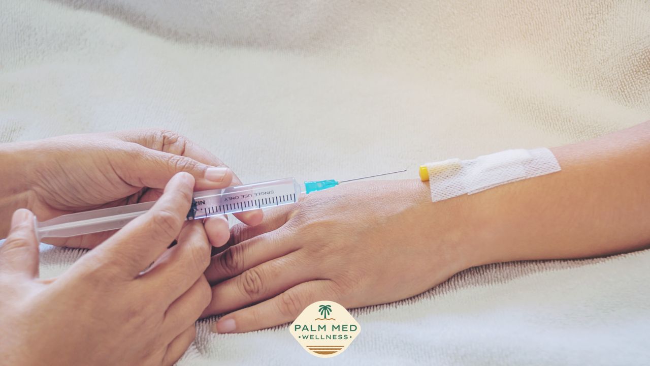 Patient receiving an IV therapy session at Palm Med Wellness