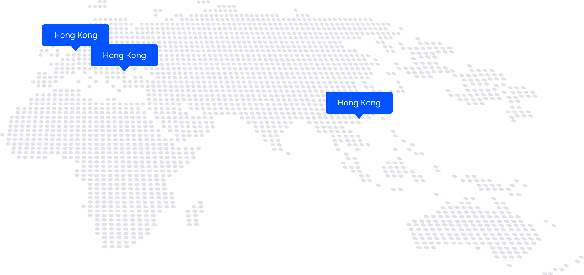 Dotted world map highlighting three locations labeled Hong Kong across Asia and Europe.