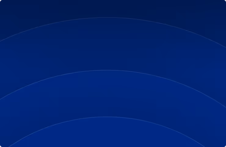 Blue background with subtle concentric arch patterns.