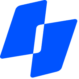 Two overlapping blue diamond shapes forming a stylized abstract design.