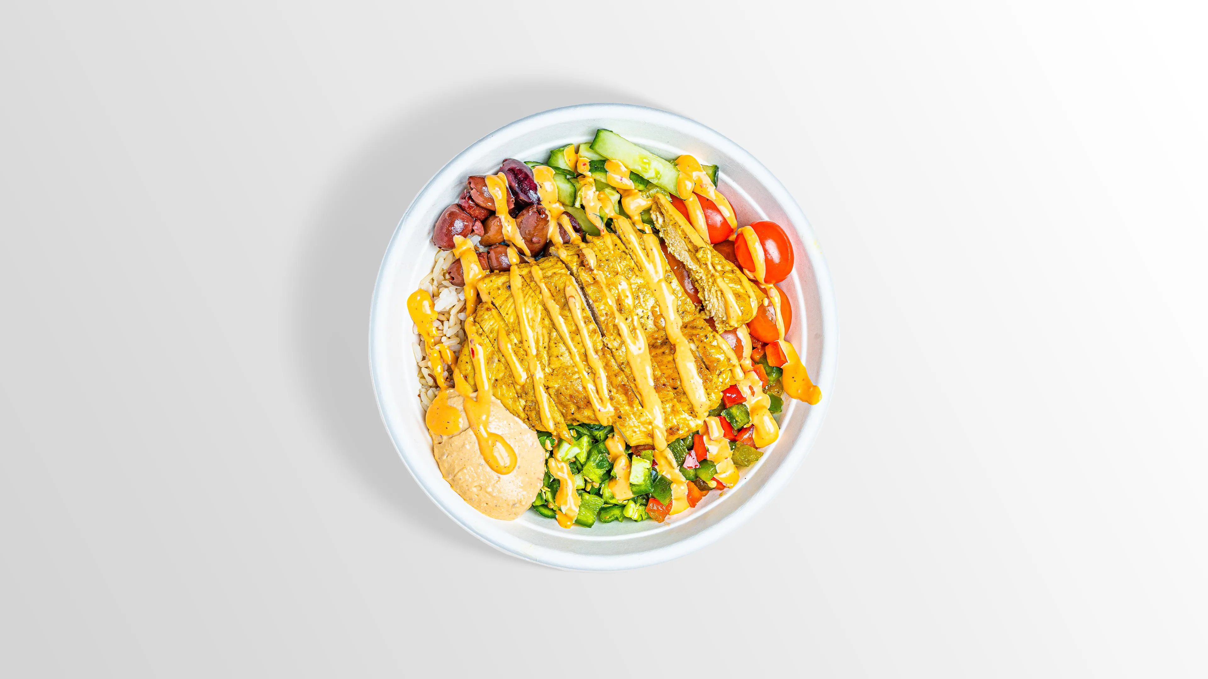 Spicy Chicken Bowl with jalapeños, kalamata olives and chipotle ranch