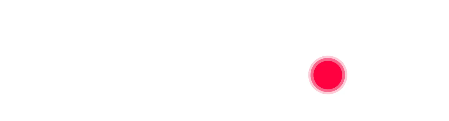 A white and red logo with a red circle.