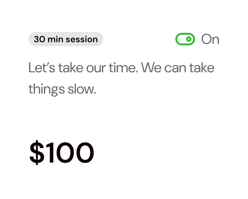 A text message that reads, let's take our time we can take things.