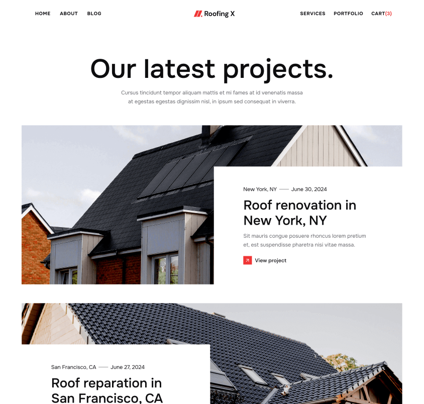 Single Project Hero - Roofing X Webflow Template