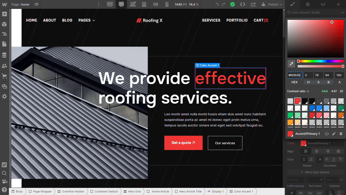 Roofing X - Webflow Template And Ui Kit Color