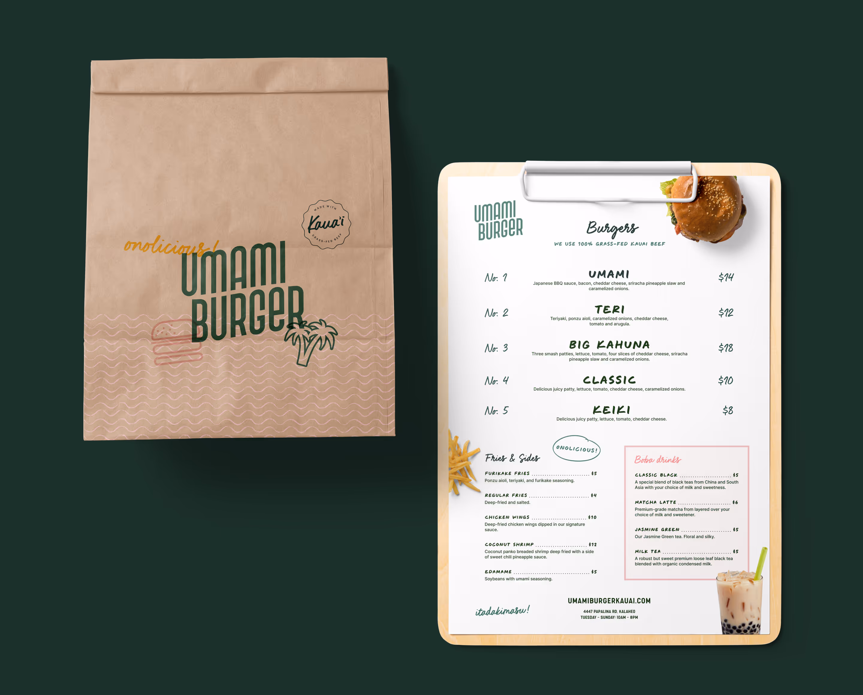 Umami Burger take out bag and menu