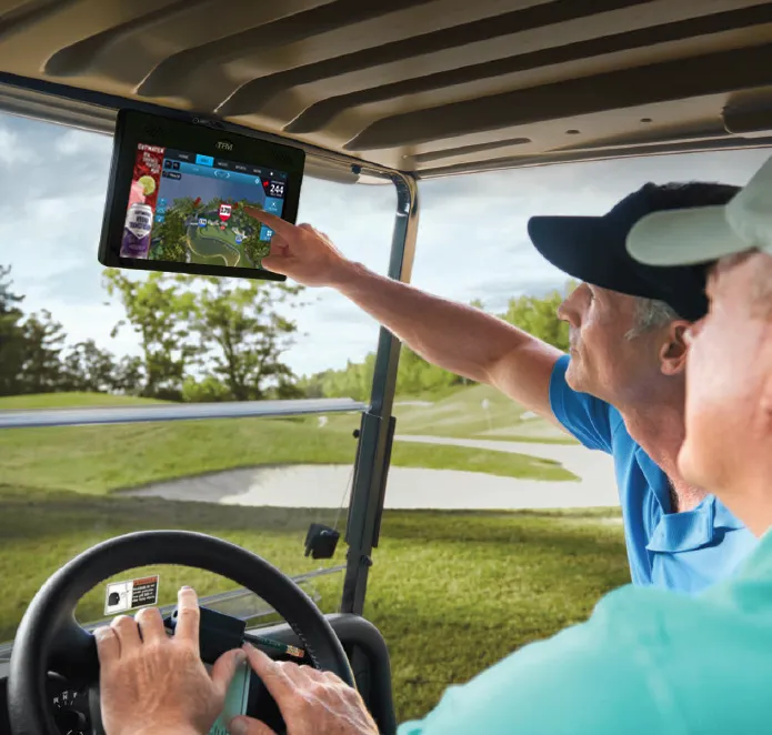 Golf cart pointing screen two guys