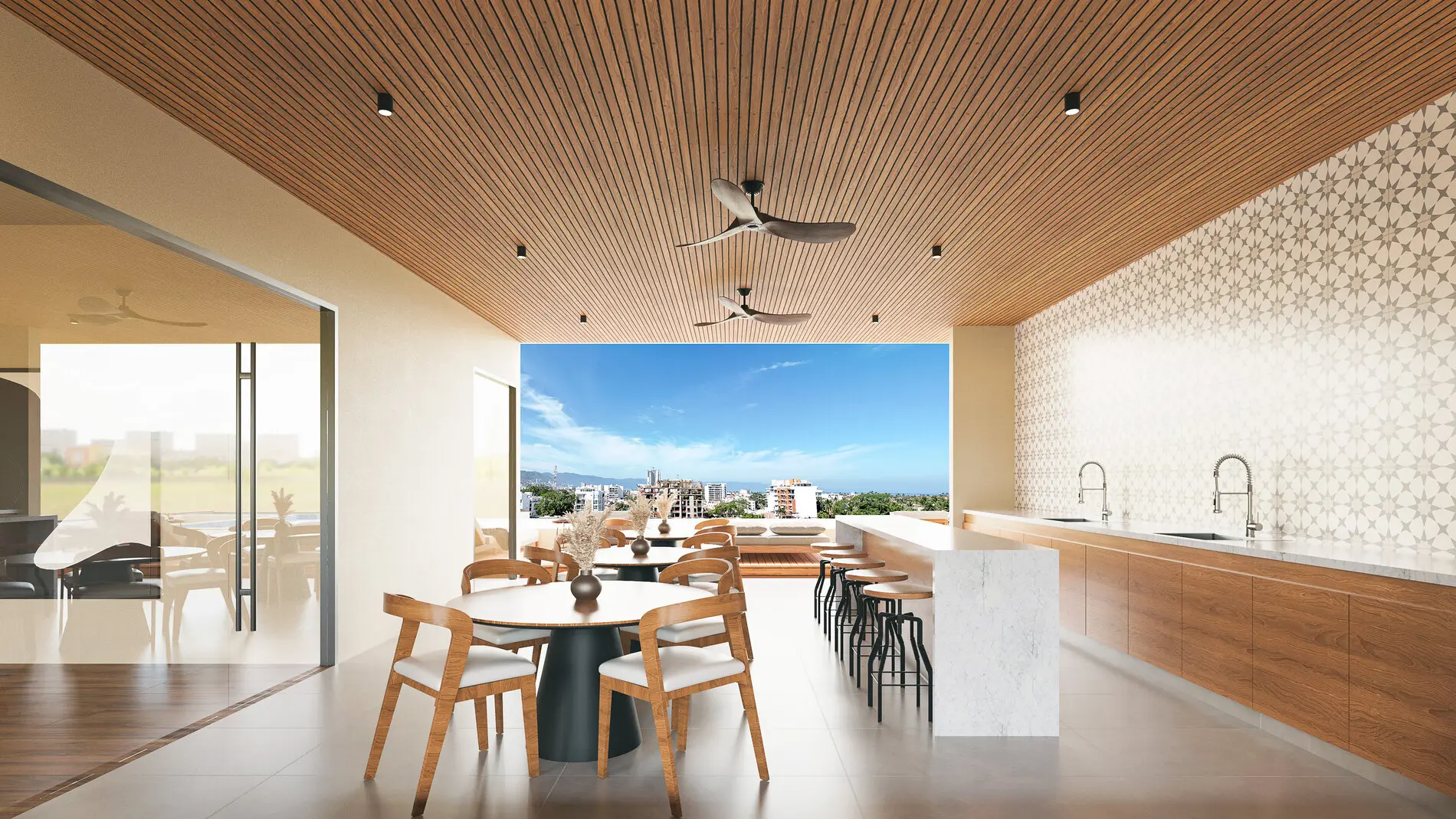 Outdoor social area and bar at Terra 242, perfect for entertaining in Puerto Vallarta's tropical climate.