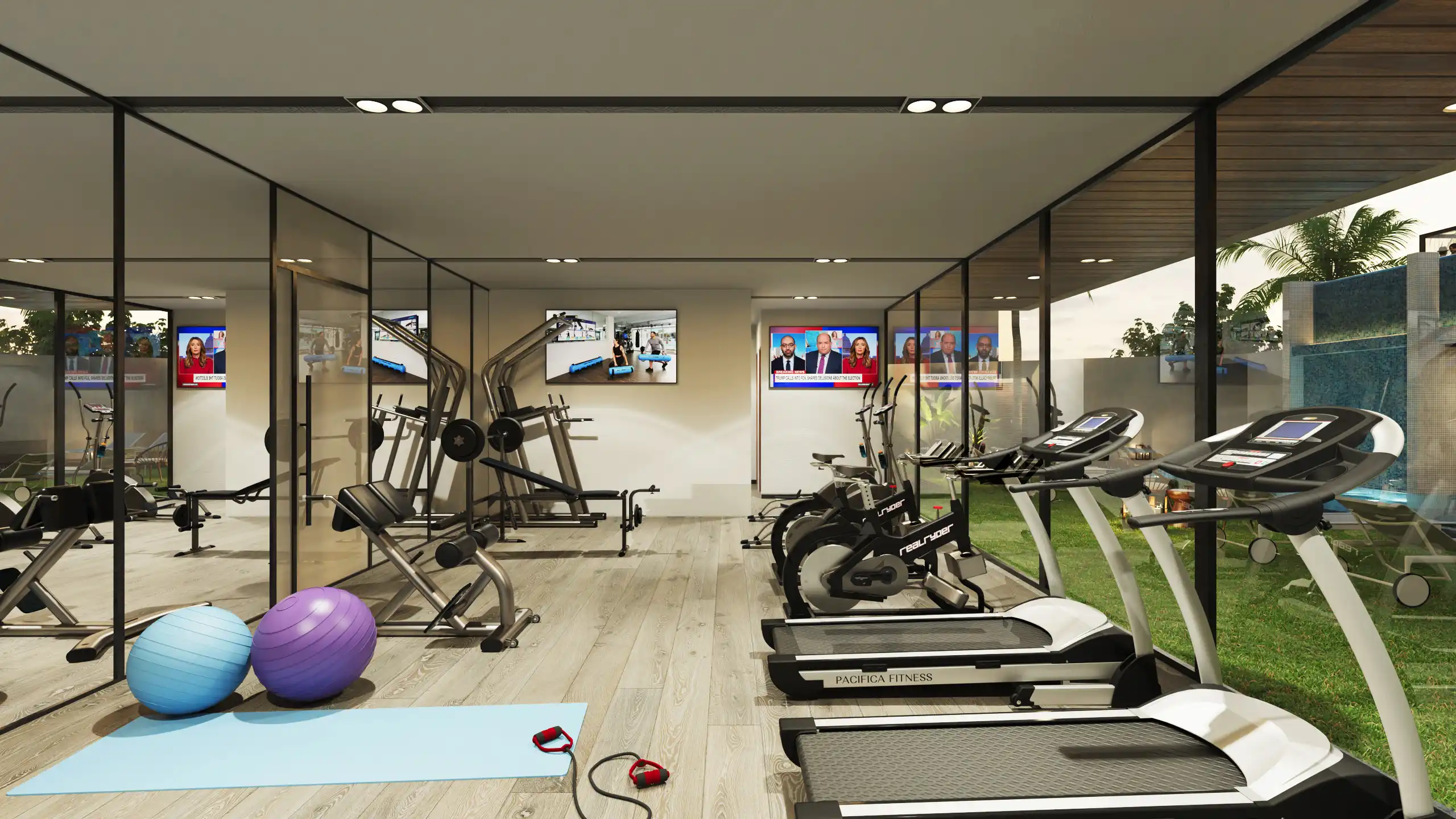 Fully equipped gym with modern design for MDY residents, perfect for an active lifestyle.