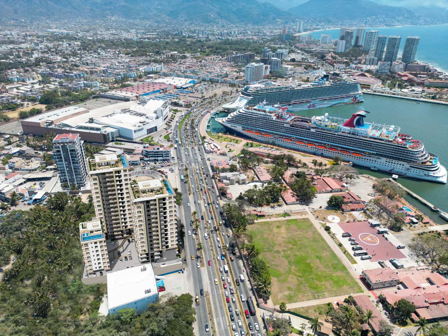 Aerial view of DUE location near 12th Naval Zone and Maritime Terminal in Puerto Vallarta