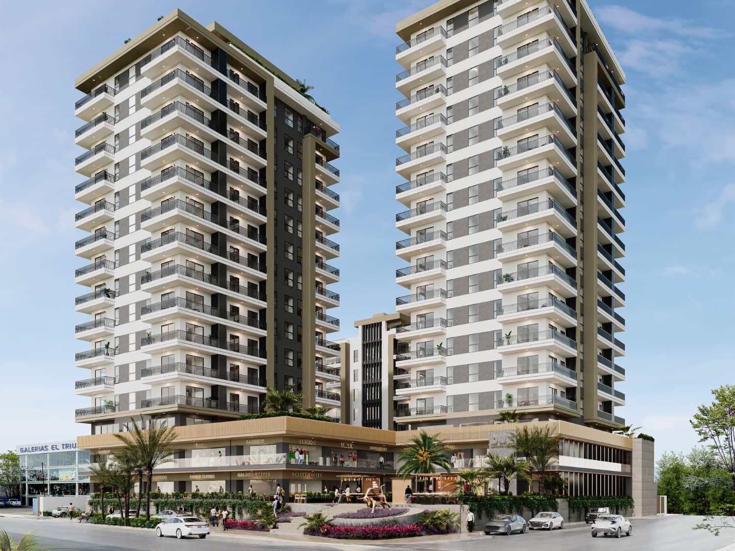 Twin modern residential towers facade rendering of DUE pre-construction condos