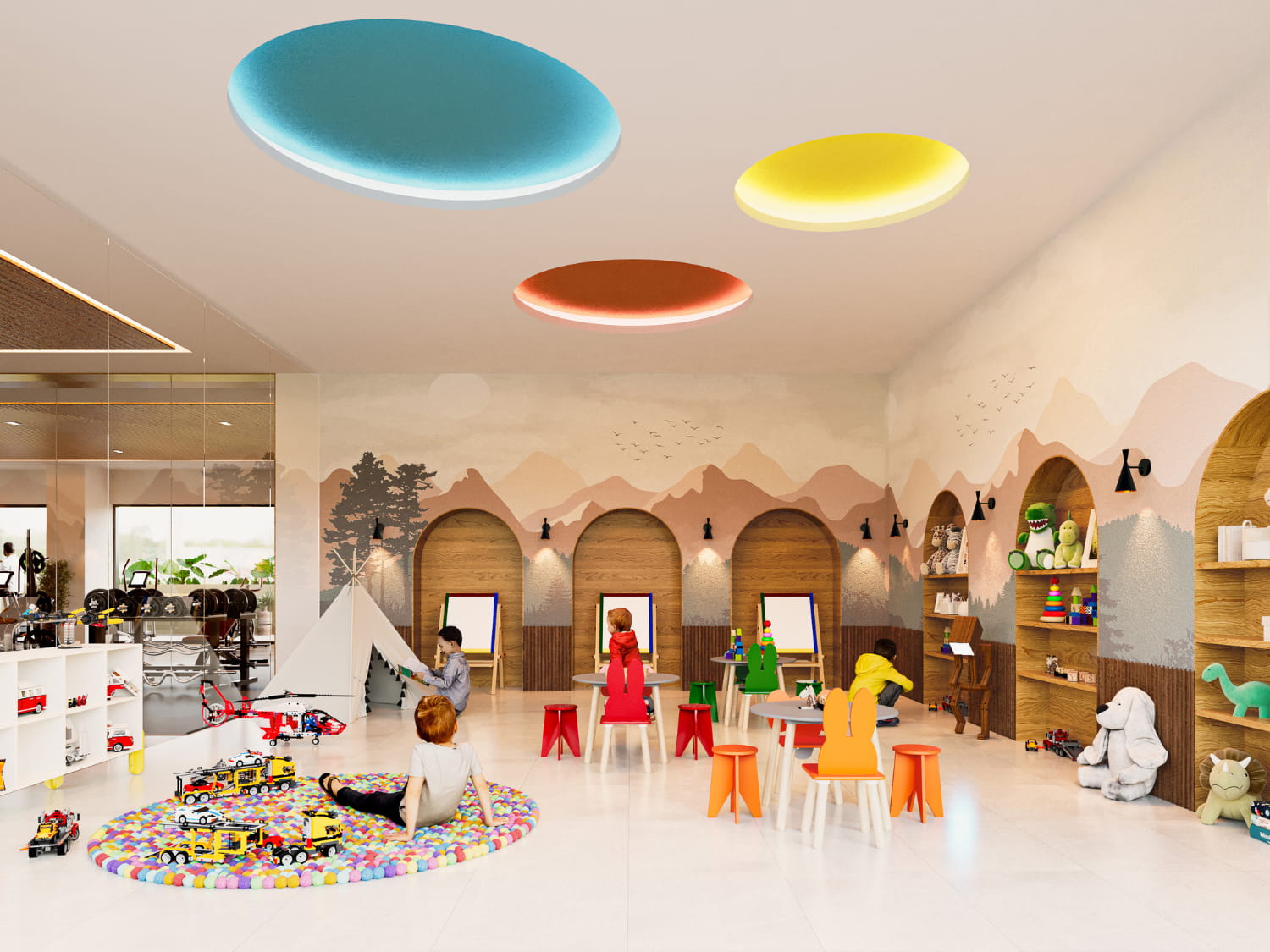 Colorful indoor kids playroom and daycare amenity space at DUE Puerto Vallarta