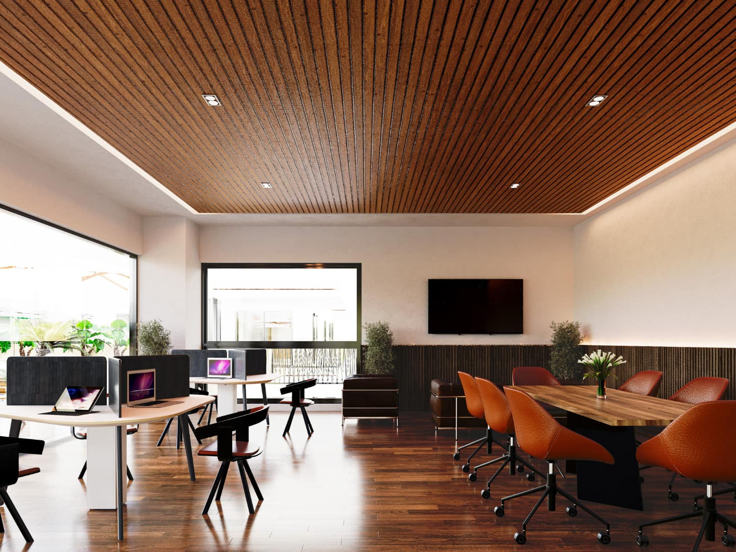 Co-working space and private business center lounge at DUE for remote work