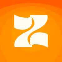White abstract stylized ‘Z’ shaped logo on an orange gradient background.