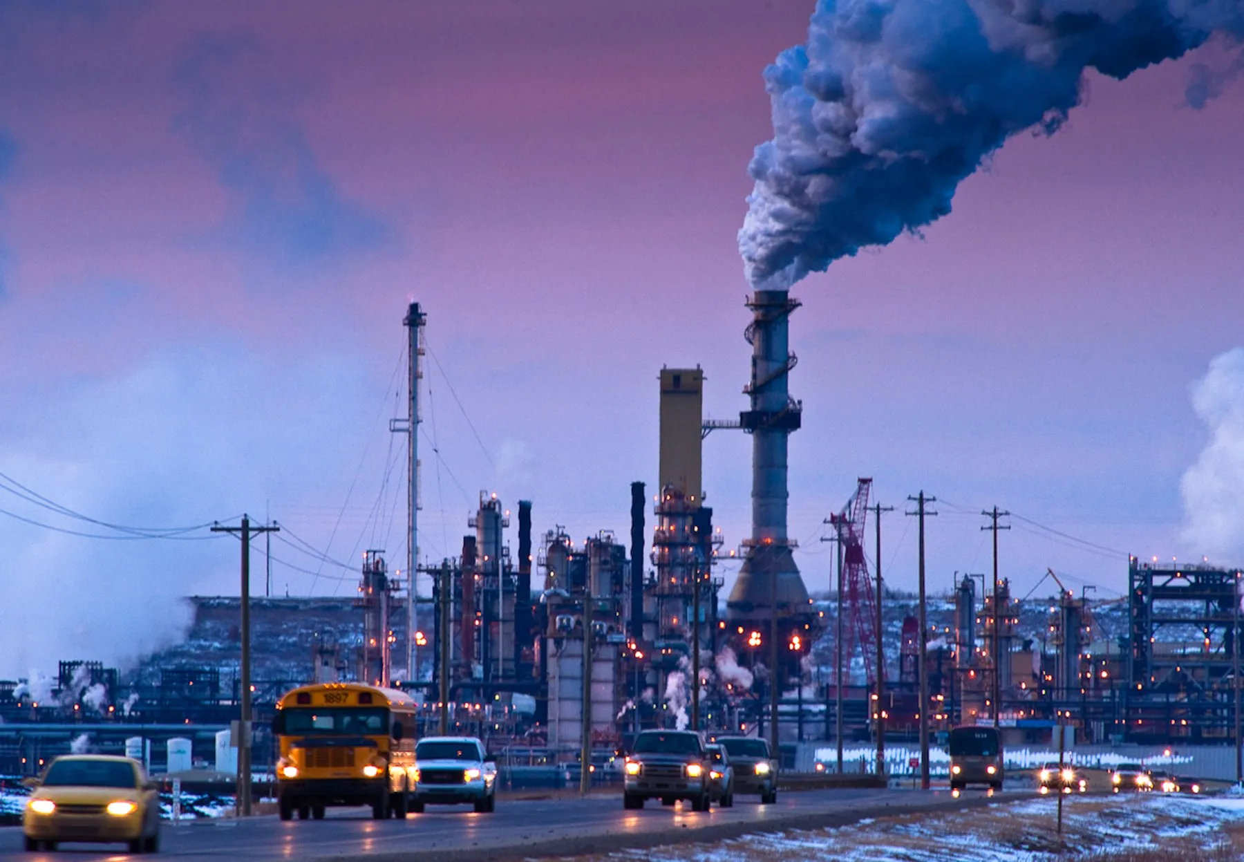 Shift change at the Syncrude refinery, northern Alberta. 2010.