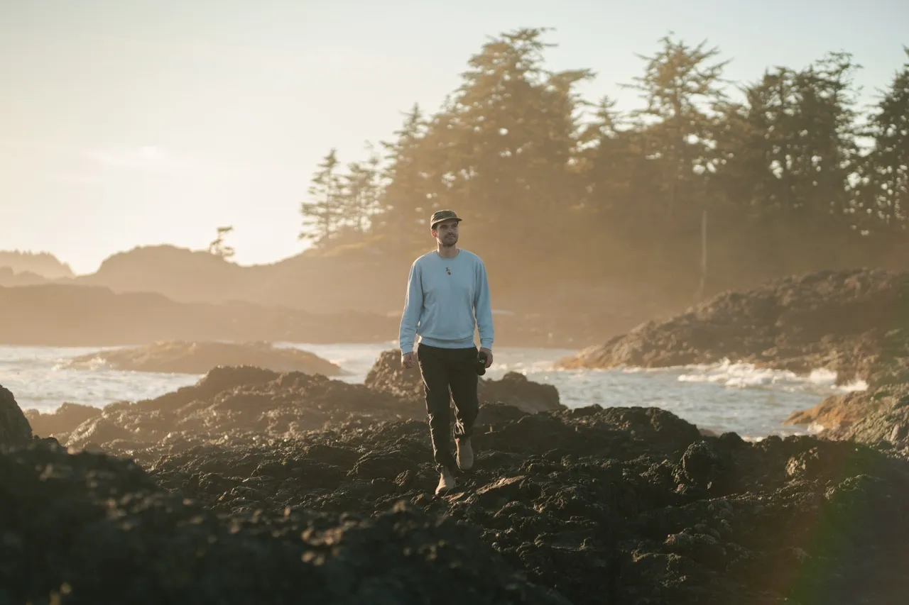 Connel Bradwell on the beach in Tofino, BC
