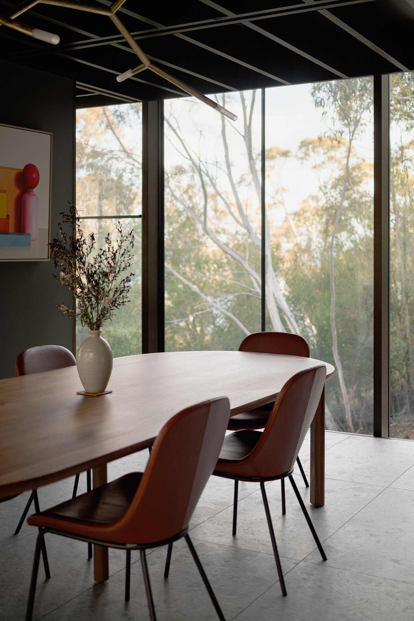 prefabricated steep site fully glazed facade exposed timber ceiling