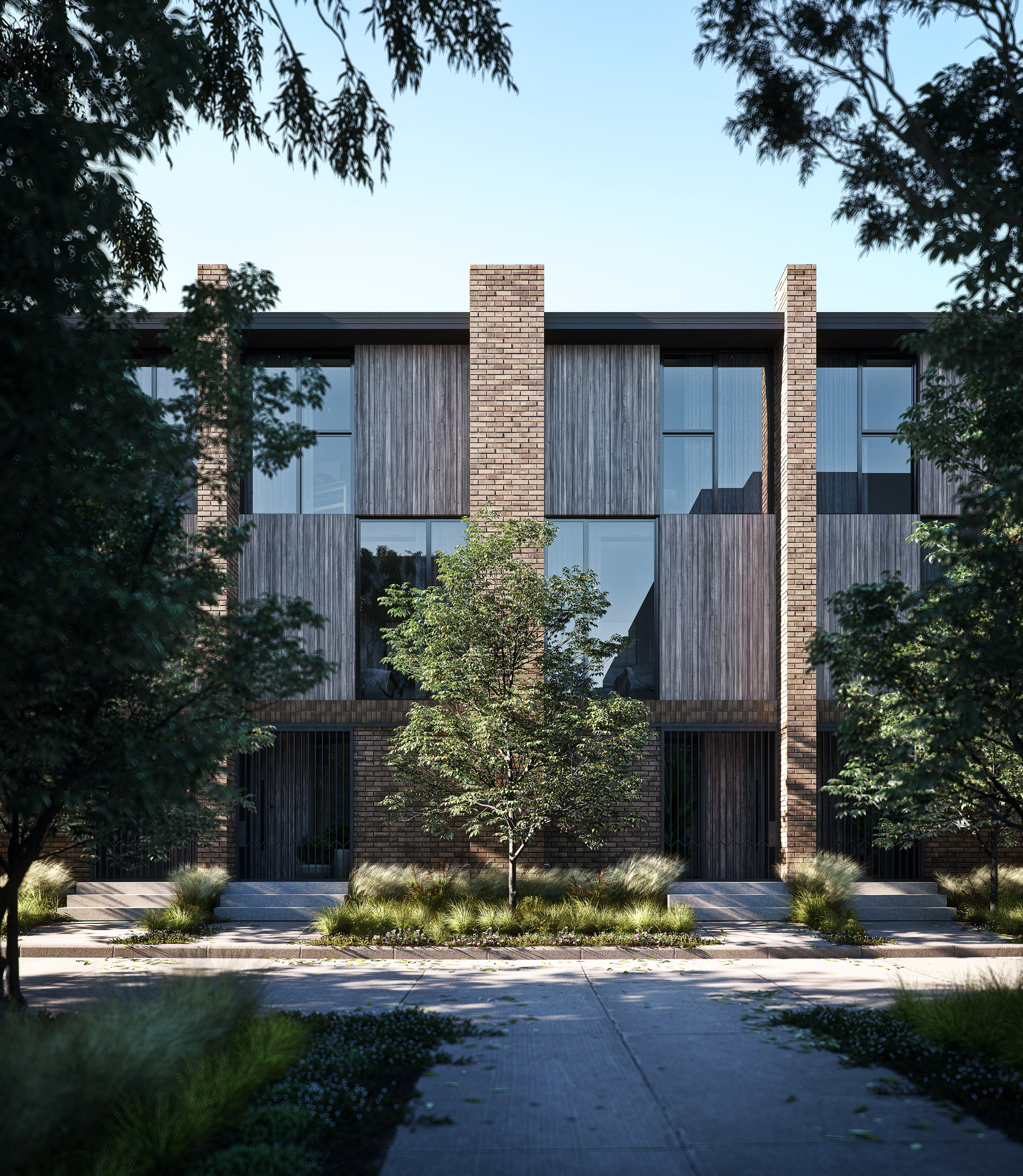 external facade of architectural townhouse