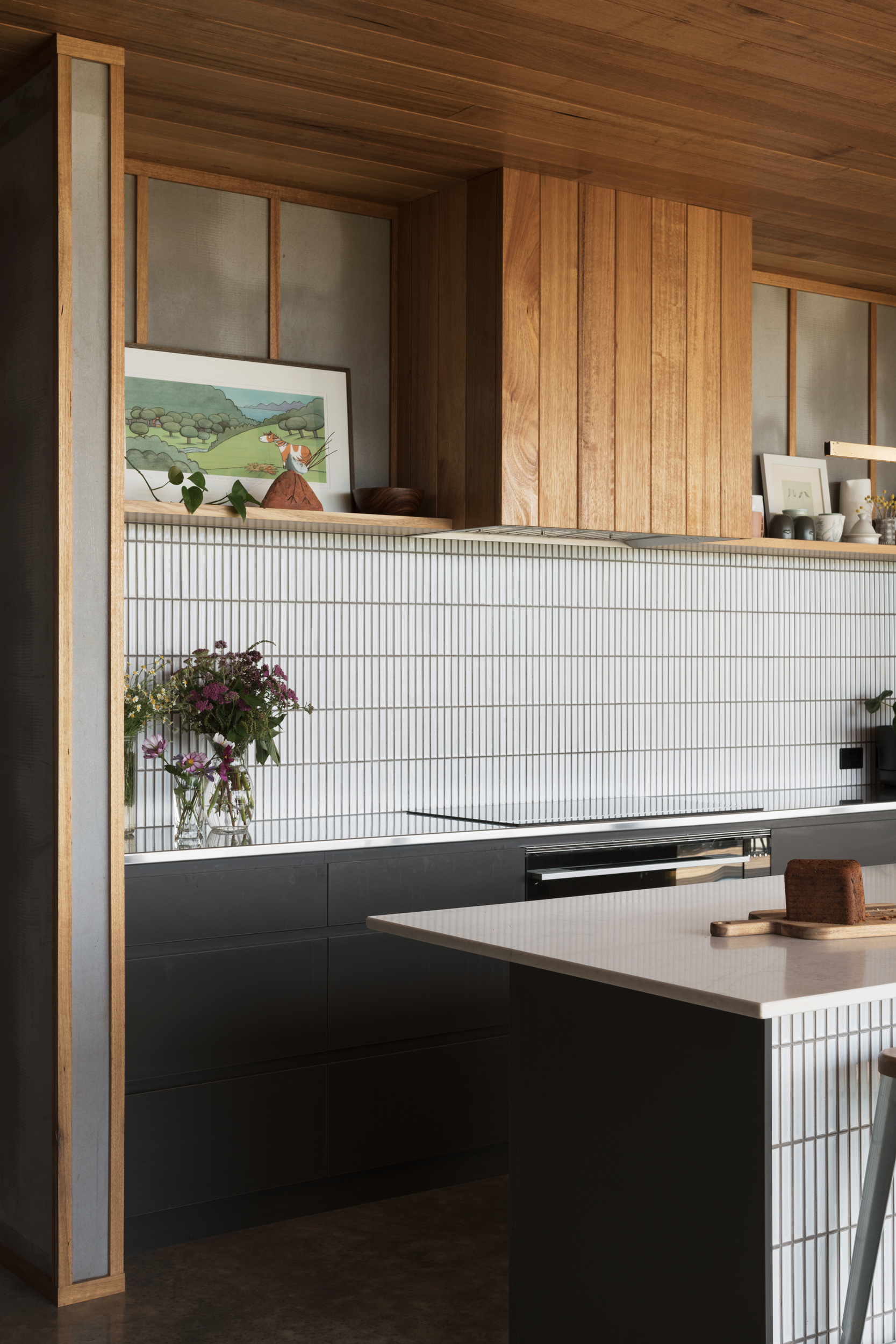 tiled splashback and timber joinery