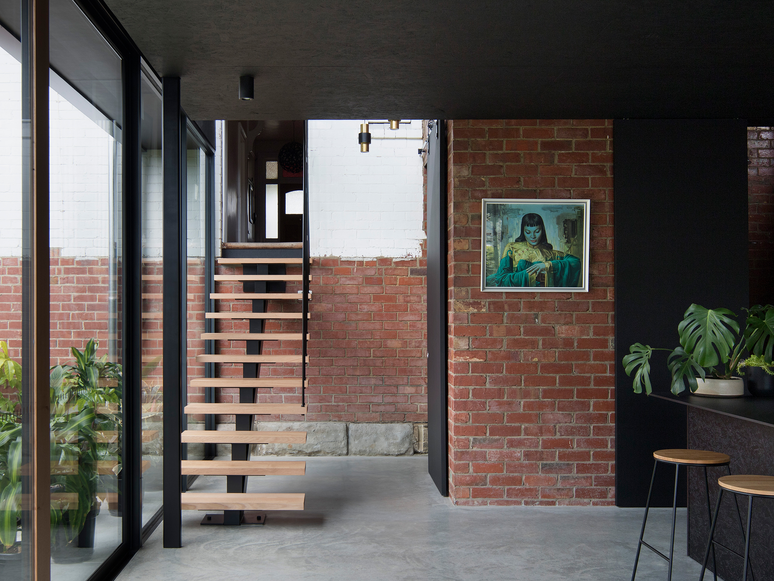 full height glazing floating staircase