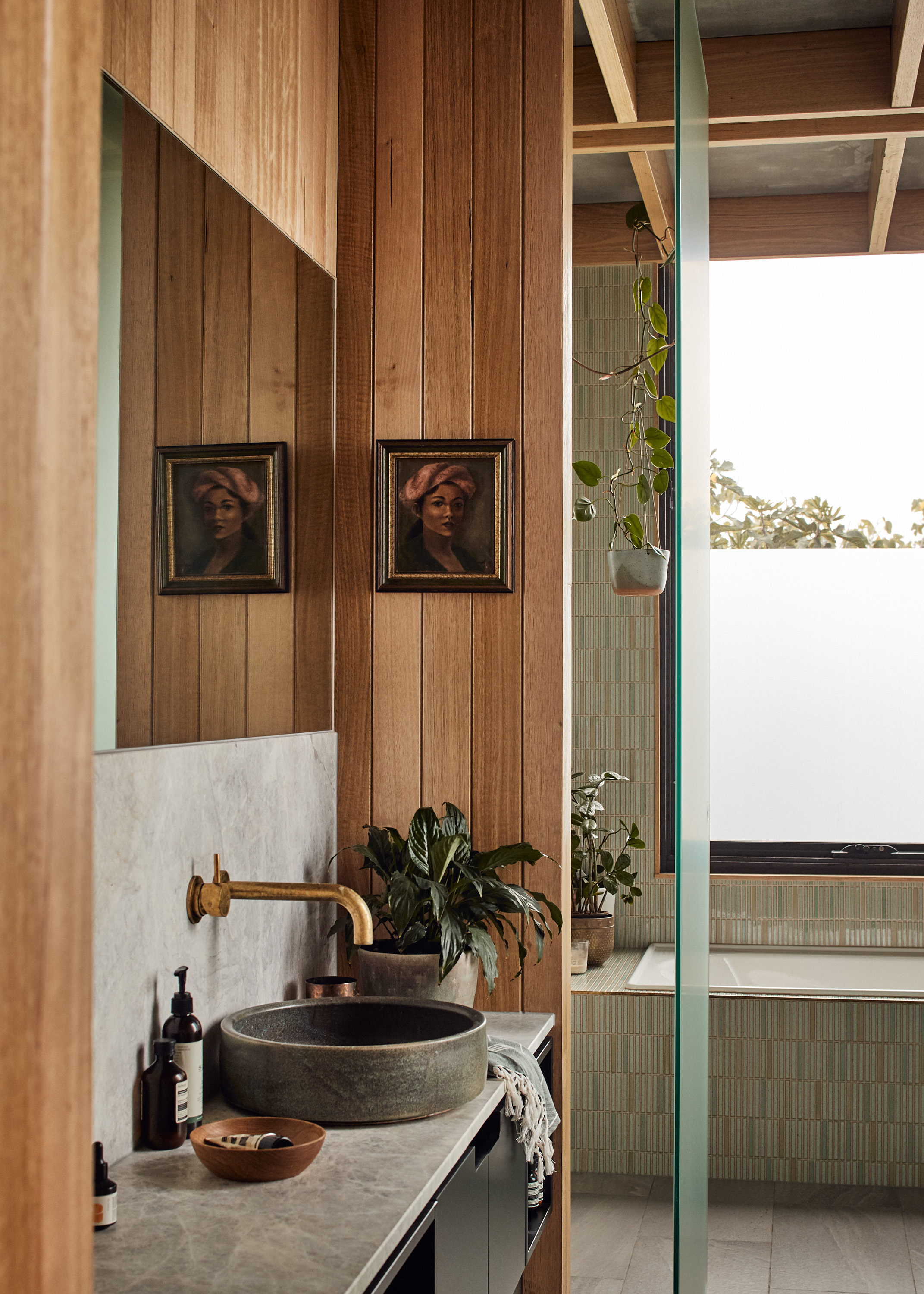 extensive timber to bathroom