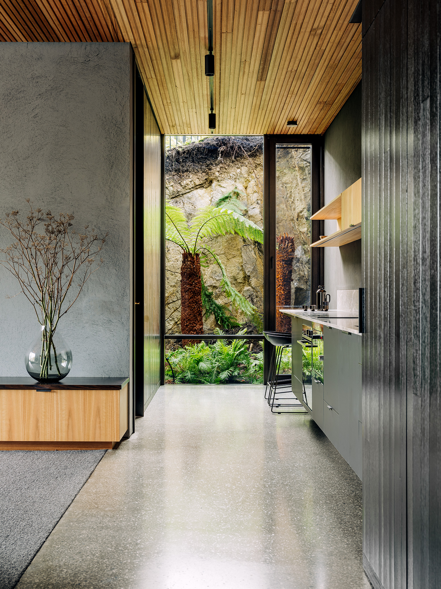 view to rocks from hallway