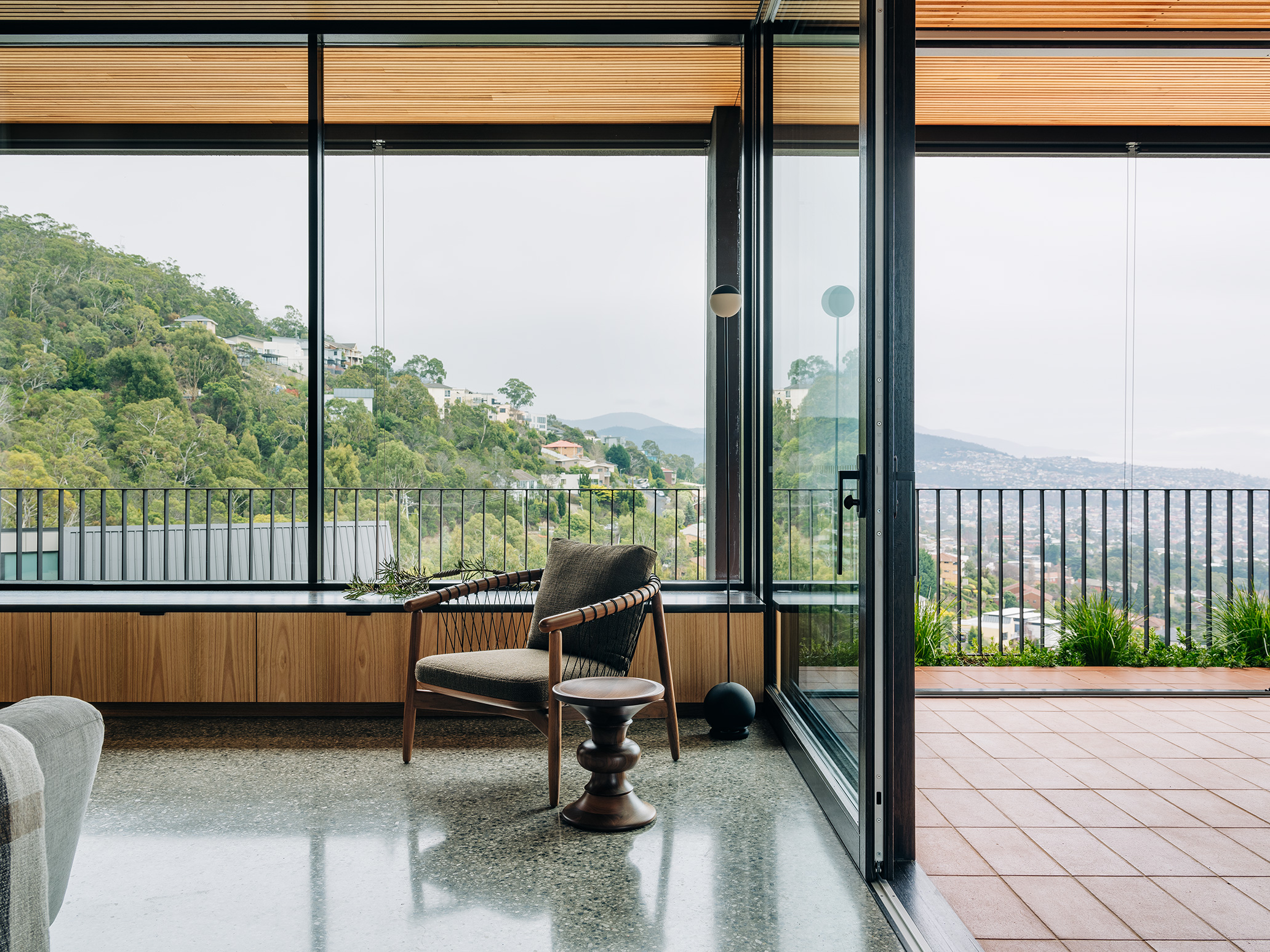 full height glazing to sitting room and open terracotta balcony