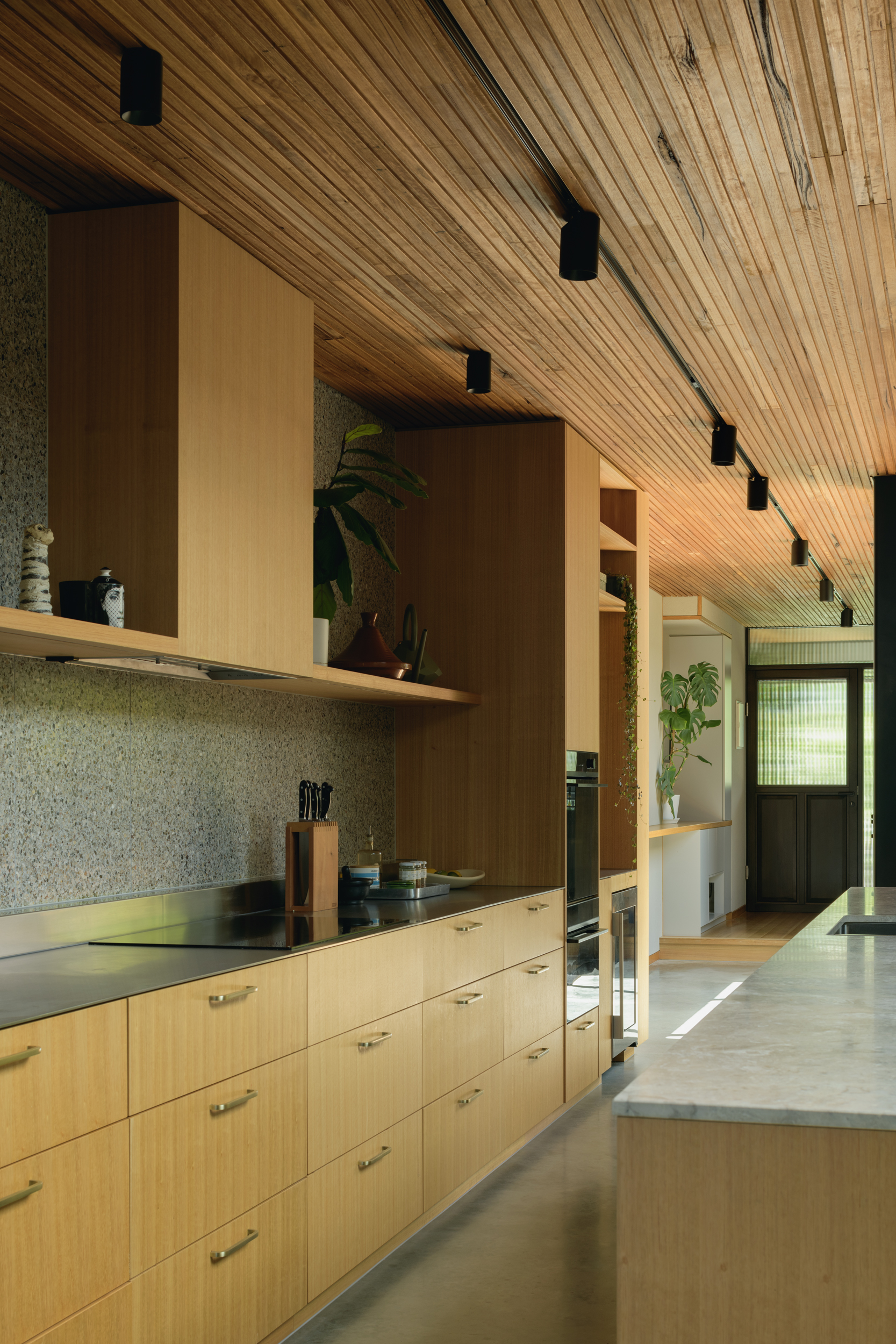 timber ceiling with tracklights