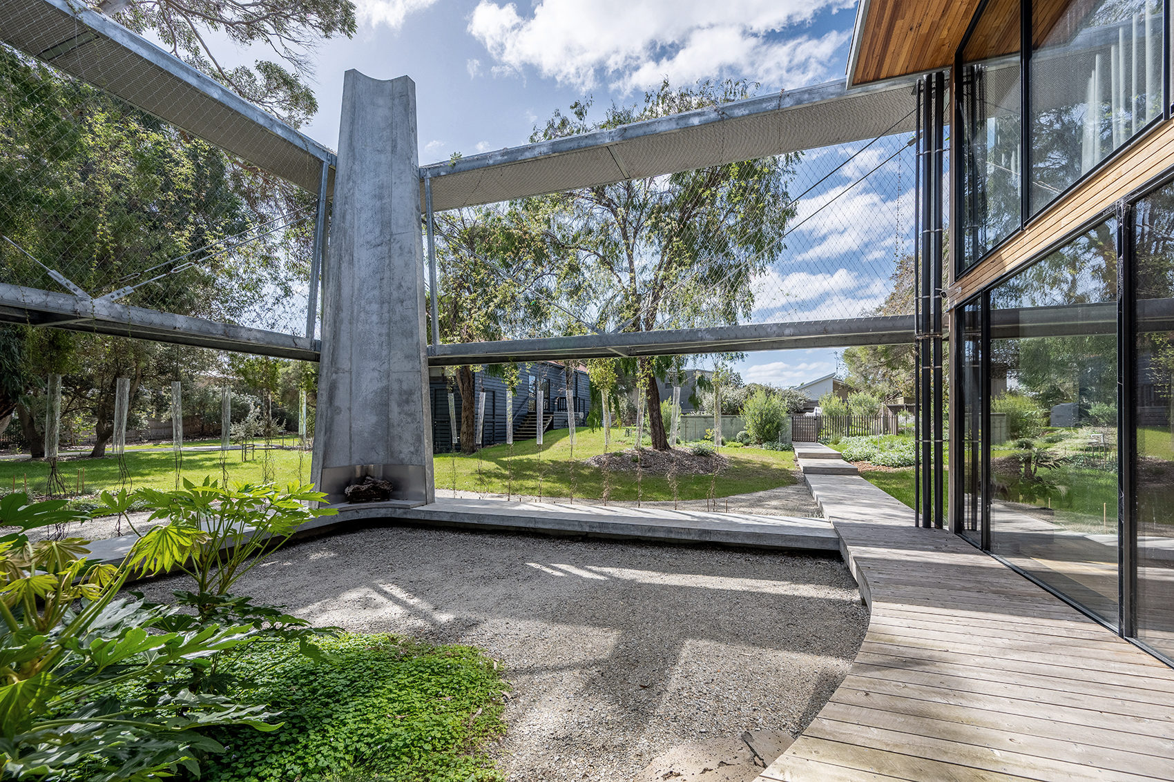 central courtyard with concrete structure
