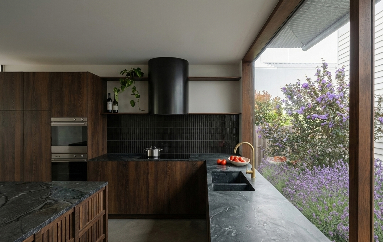 looking to garden from kitchen