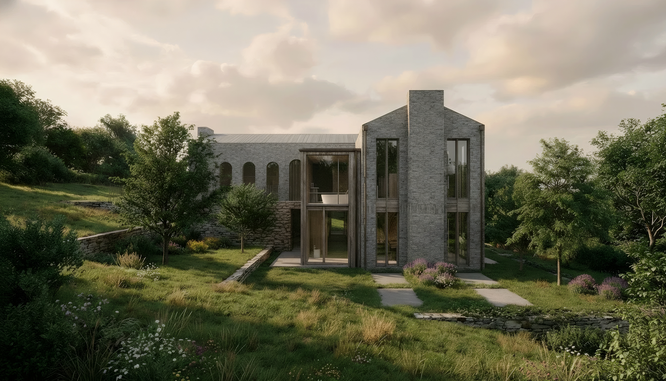 high ceilings brick gable